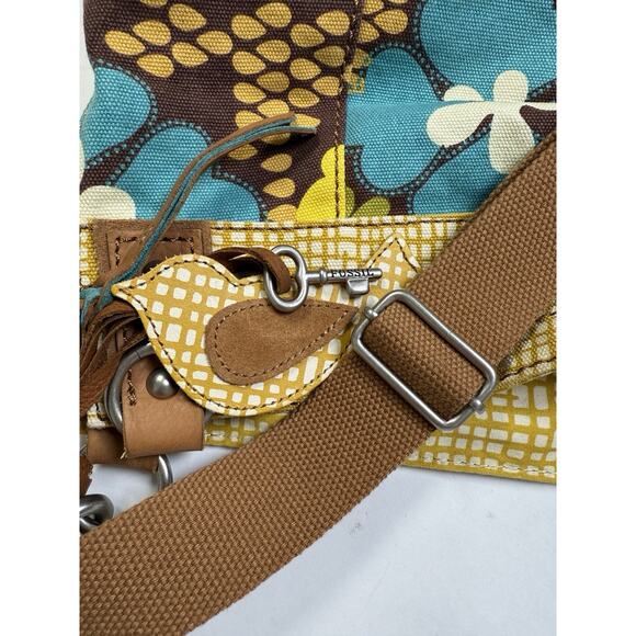 Fossil Large Hobo Crossbody Bag Key Bird Charm Leather Trim Floral Purse Boho - Picture 3 of 11